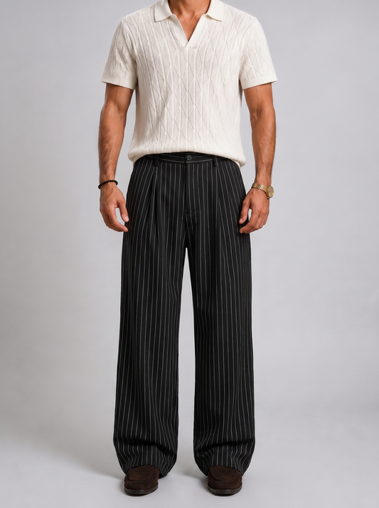 Black stripe tailored pants