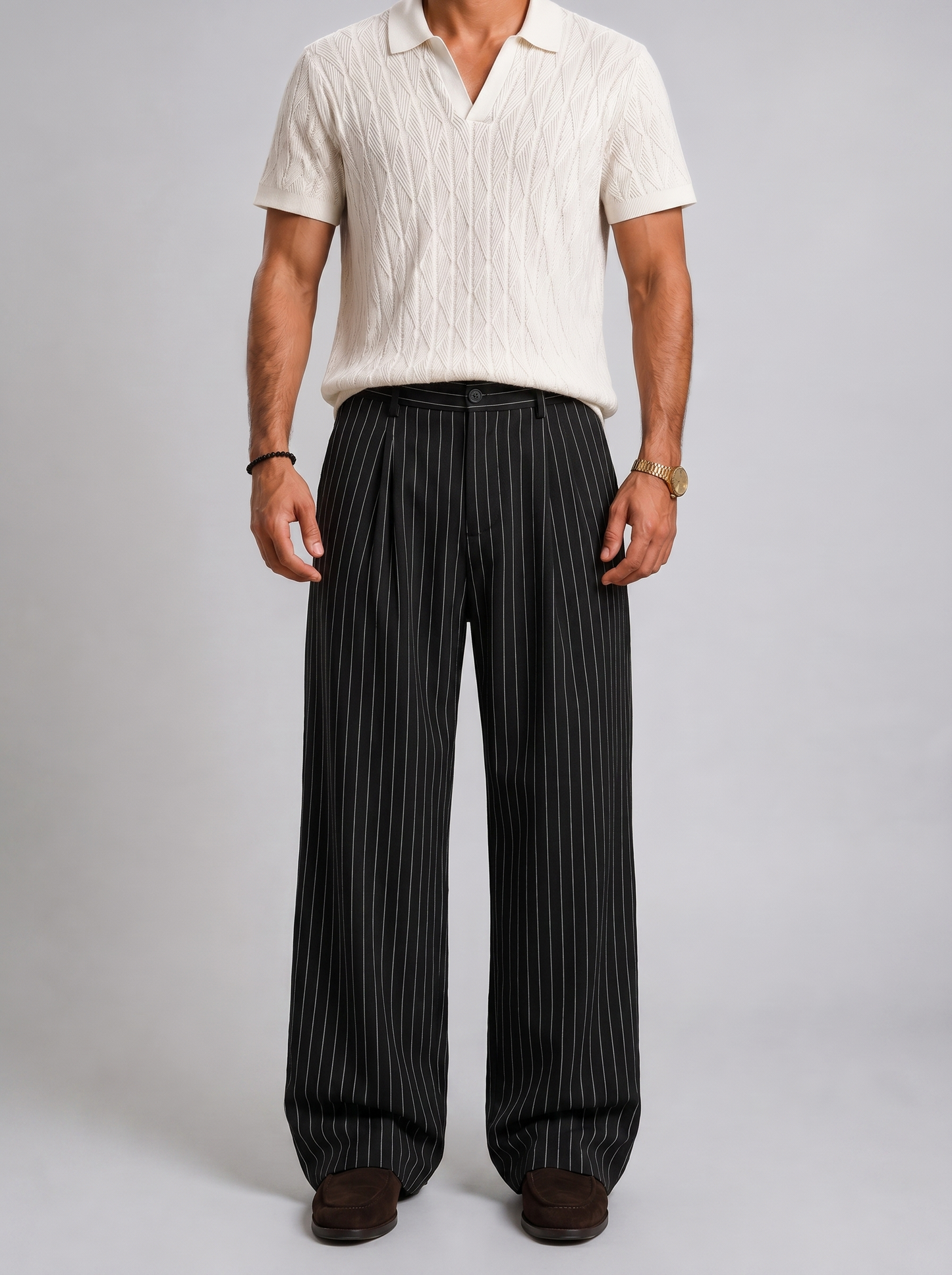Black stripe tailored pants
