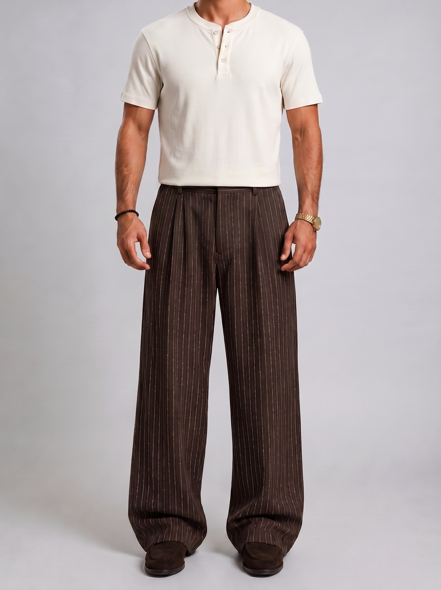 brown stripe tailored pants