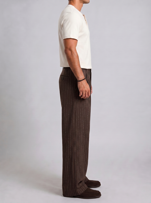 brown stripe tailored pants