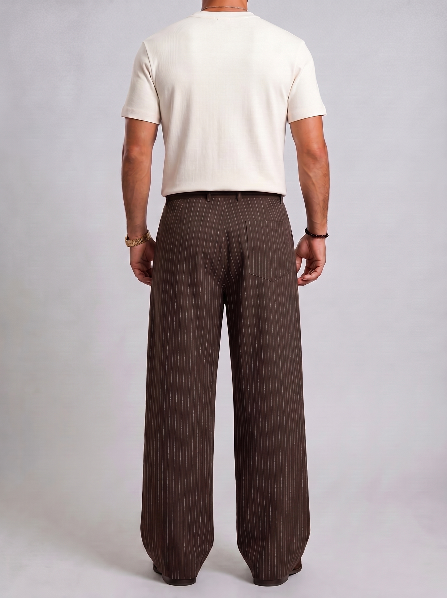 brown stripe tailored pants